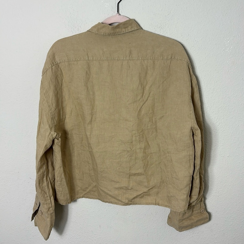 Zara 100% linen Button Down Shirt Tan Size Medium Casual - Picture 4 of 10